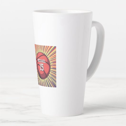 Basketbal Jouw naam Pop Art Latte Mok (Rechterhoek)