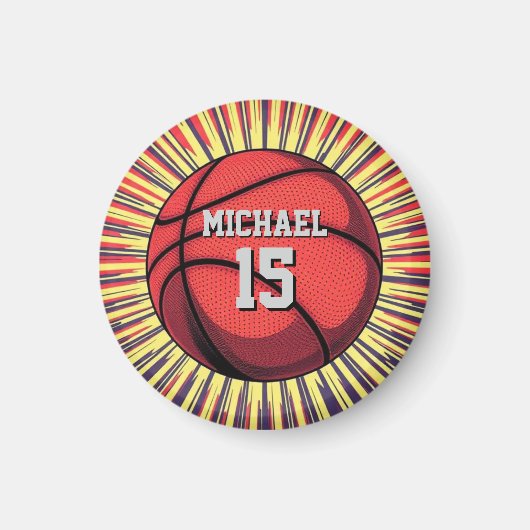 Basketbal Jouw naam Pop Art Magneet (Voorkant)