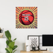 Basketbal Jouw Naam Pop Art Poster (Thuiskantoor)