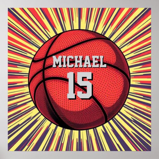 Basketbal Jouw Naam Pop Art Poster (Voorkant)
