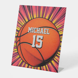 Basketbal Jouw naam Pop Art Reclamebord Met Voetstuk