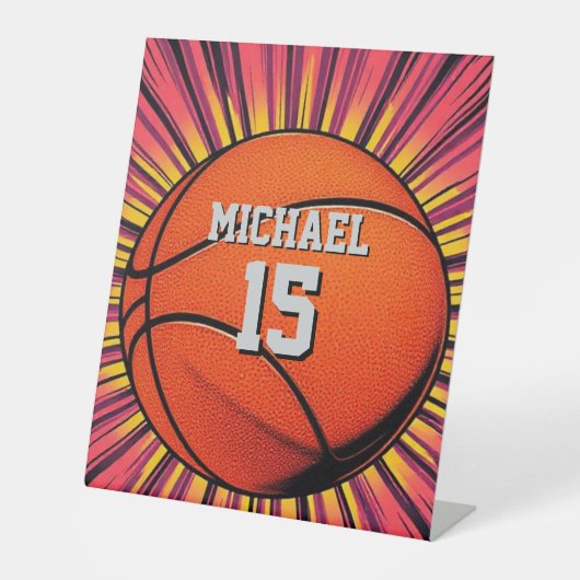 Basketbal Jouw naam Pop Art Reclamebord Met Voetstuk (Voorkant)