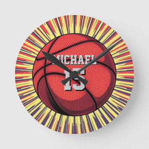 Basketbal Jouw naam Pop Art Ronde Klok