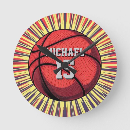 Basketbal Jouw naam Pop Art Ronde Klok (Voorkant)