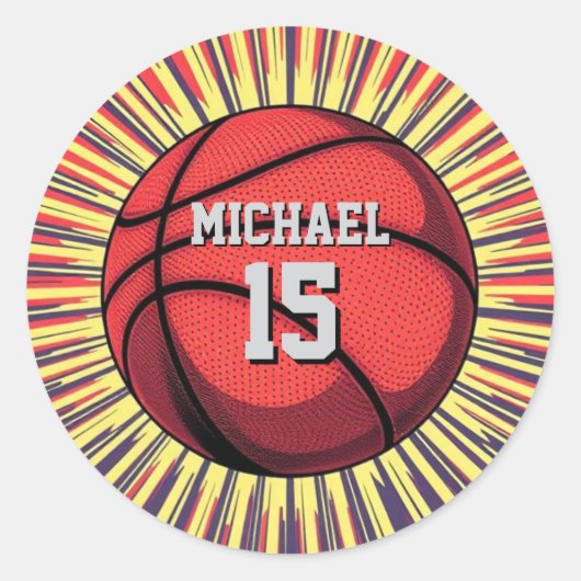 Basketbal Jouw naam Pop Art Ronde Sticker (Voorkant)