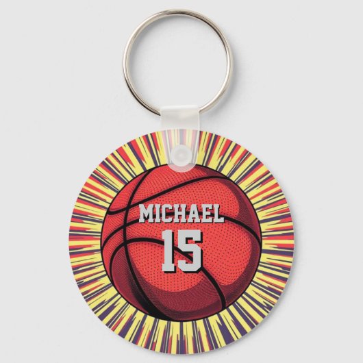 Basketbal Jouw naam Pop Art Sleutelhanger (Voorkant)