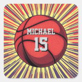Basketbal Jouw naam Pop Art Vierkante Sticker (Voorkant)