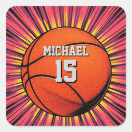 Basketbal Jouw naam Pop Art Vierkante Sticker