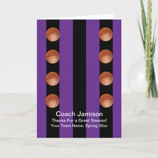 Basketbal Kaart voor Coach, Paarse, Blank Inside (Voorkant)