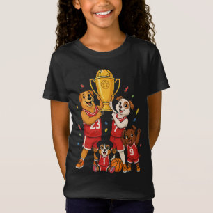 Basketbal Kampioenen Hond Familie Trofee Feestvier T-shirt