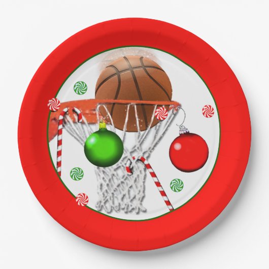 Basketbal Kerst Feestje Papieren Bordje (Voorkant)