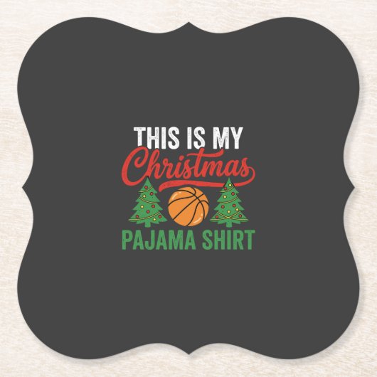 Basketbal Kerst Pyjama Shirt Kartonnen Onderzetters (Voorkant)