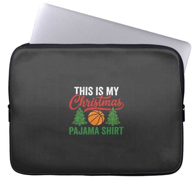Basketbal Kerst Pyjama Shirt Laptop Sleeve (Voorkant)