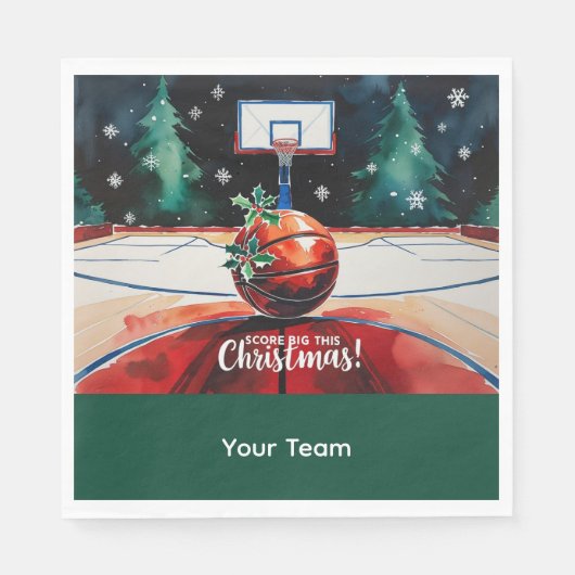 Basketbal Kerst thema met Naam Servet (Voorkant)