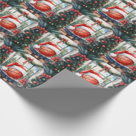 Basketbal Kerst thema voor de speler Cadeaupapier (Hoek)