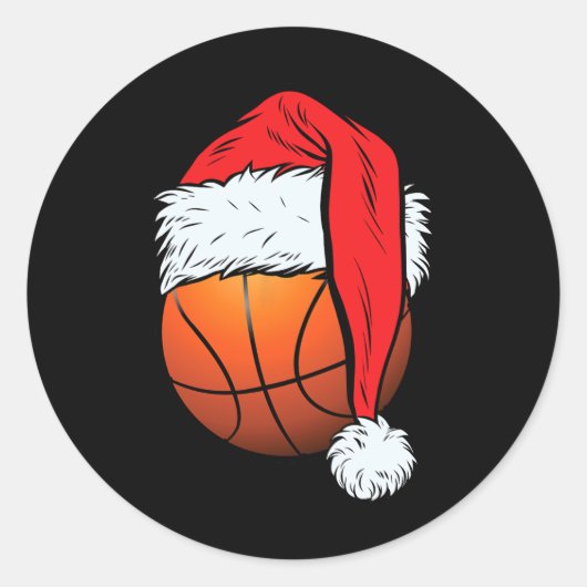 Basketbal Kerstbal Santa Hat Xmas Boys Mannen Ronde Sticker (Voorkant)