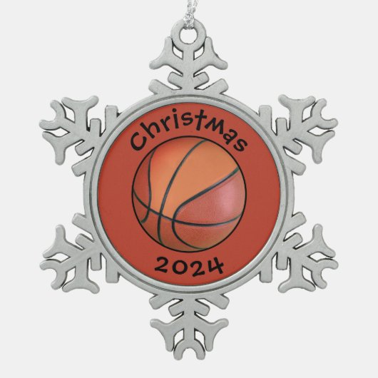 #basketbal kerstboomversiering tin sneeuwvlok ornament (Voorkant)