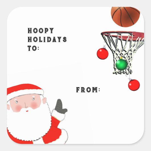 Basketbal Kerstcadeau Tags Vierkante Sticker (Voorkant)