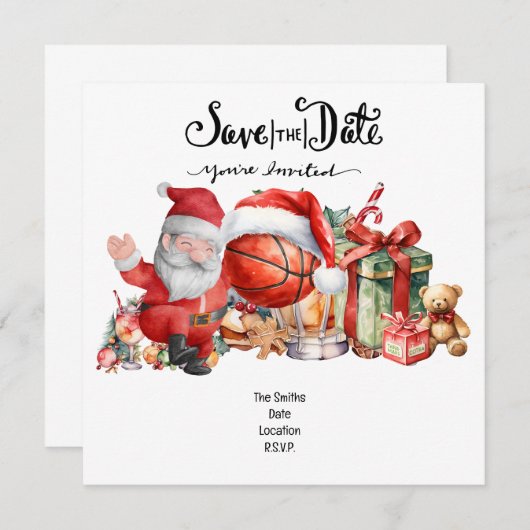 Basketbal kerstfeest met de Kerstman Save The Date (Voorkant / Achterkant)