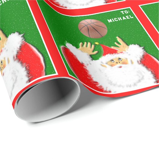 Basketbal Kerstman Cadeaupapier (Rol Hoek)