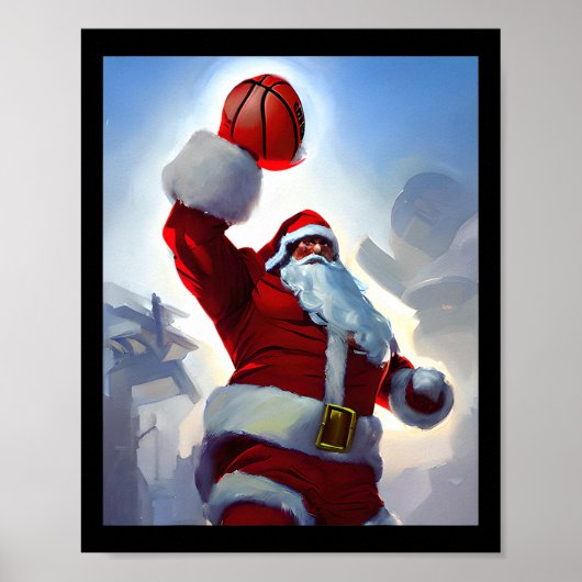 Basketbal Kerstman Dunking voor Mannen a Poster (Voorkant)