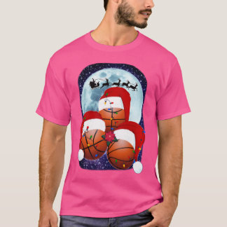 Basketbal Kerstman Hoed Maan Reindeer Licht T-shirt
