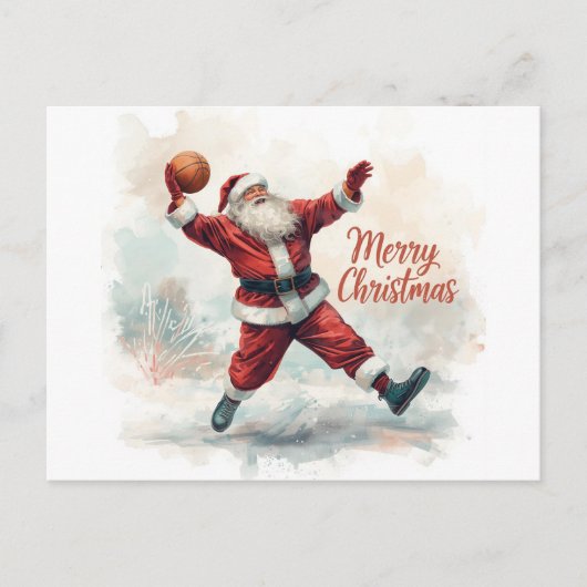 Basketbal Kerstman in het spelen Feestdagenkaart (Voorkant)