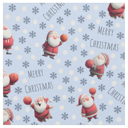 Basketbal Kerstman op Baby Blue Stof (Close Up)