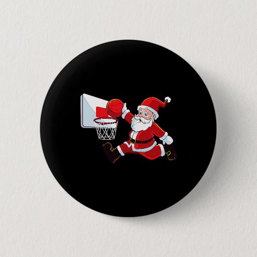 Basketbal Kerstman Sinterklaas Slam Dunk Mannen Jo Ronde Button 5,7 Cm (Voorkant)