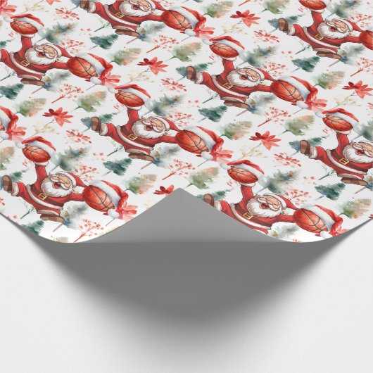 Basketbal Kerstman speelt Kerstmis Cadeaupapier (Hoek)