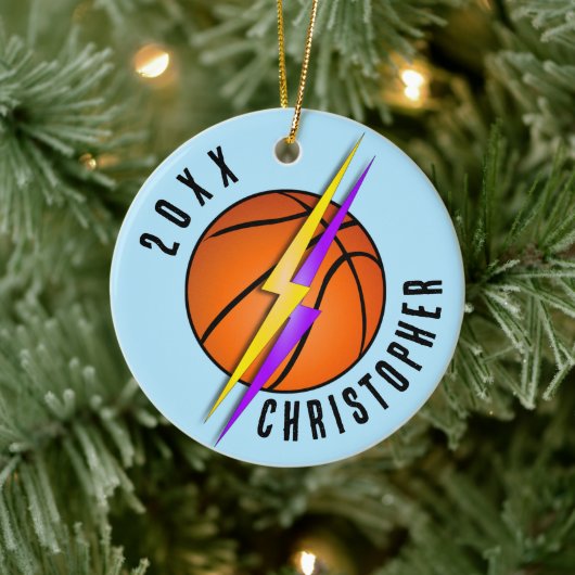 Basketbal Kerstmis Bliksemschichten Keramisch Ornament (Boom)