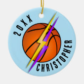 Basketbal Kerstmis Bliksemschichten Keramisch Ornament (Voorkant)