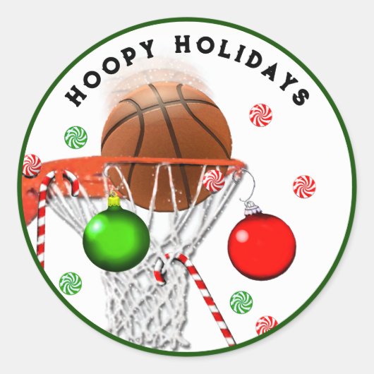 Basketbal Kerstmis Ronde Sticker (Voorkant)