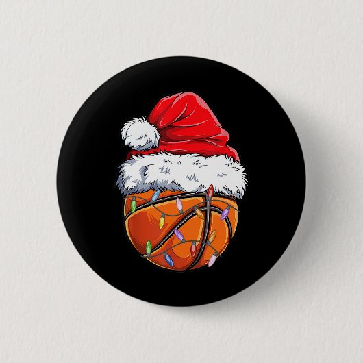 Basketbal Kerstmis Santa Hoed - Fun Basketbal XM Ronde Button 5,7 Cm (Voorkant)