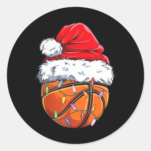 Basketbal Kerstmis Santa Hoed - Fun Basketbal XM Ronde Sticker (Voorkant)