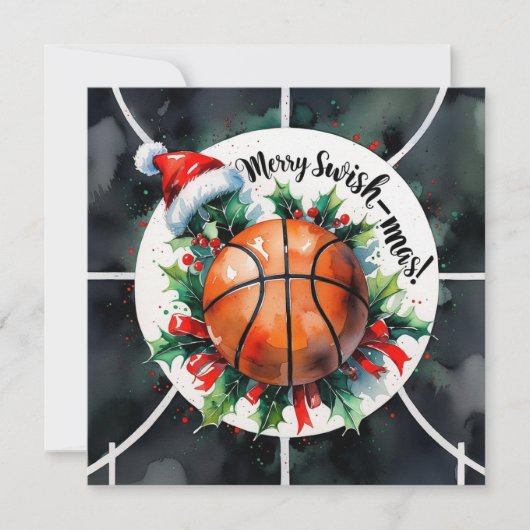 Basketbal Kerstmis Thema Feestdagenkaart (Voorkant)