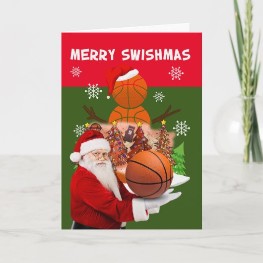 Basketbal Kerstmis VROLIJK SWISHMAS Sinterklaas Kaart (Voorkant)
