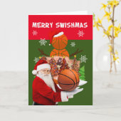 Basketbal Kerstmis VROLIJK SWISHMAS Sinterklaas Kaart (Gele Bloem)