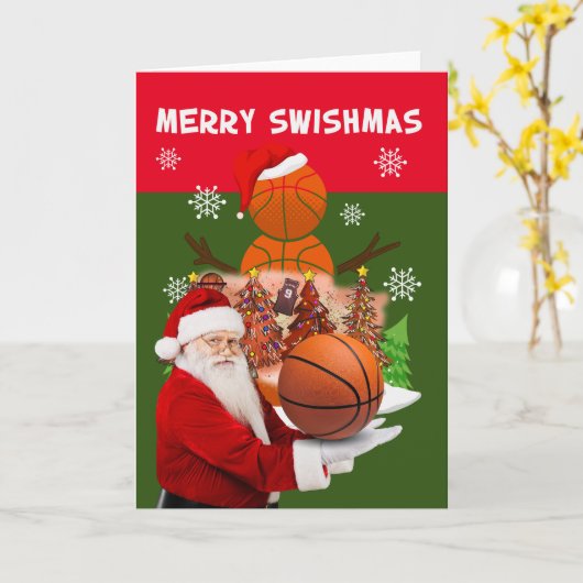 Basketbal Kerstmis VROLIJK SWISHMAS Sinterklaas Kaart (Gele Bloem)