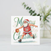 Basketbal Kerstthema Kerstman spelen Feestdagenkaart (Staand voorkant)