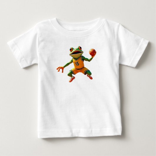 Basketbal Kikker baby witte shirt (Voorkant)
