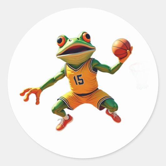 Basketbal Kikker grote ronde witte stickers (Voorkant)