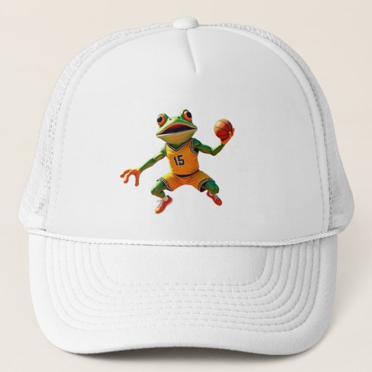 Basketbal Kikker witte trucker hoed Pet (Voorkant)