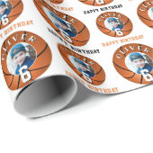 Basketbal Kinder Happy Birthday Age Foto Cadeaupapier (Rol Hoek)