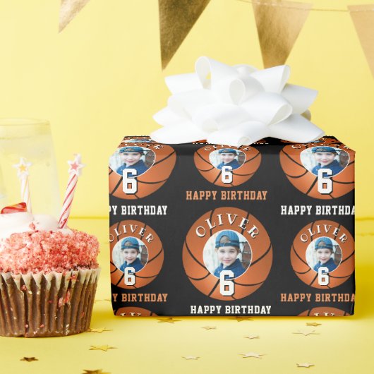 Basketbal Kinder Happy Birthday Age Foto Cadeaupapier (Verjaardagsfeest)