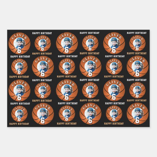 Basketbal Kinder Happy Birthday Age Foto Inpakpapier Vel (Voorkant 3)