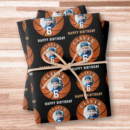 Basketbal Kinder Happy Birthday Age Foto Inpakpapier Vel