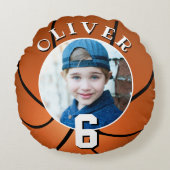 Basketbal kinderen verjaardag leeftijd foto rond kussen (Voorkant)