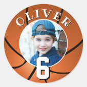 Basketbal kinderen verjaardag leeftijd foto ronde sticker (Voorkant)