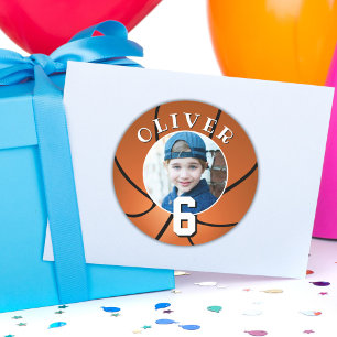 Basketbal kinderen verjaardag leeftijd foto ronde sticker